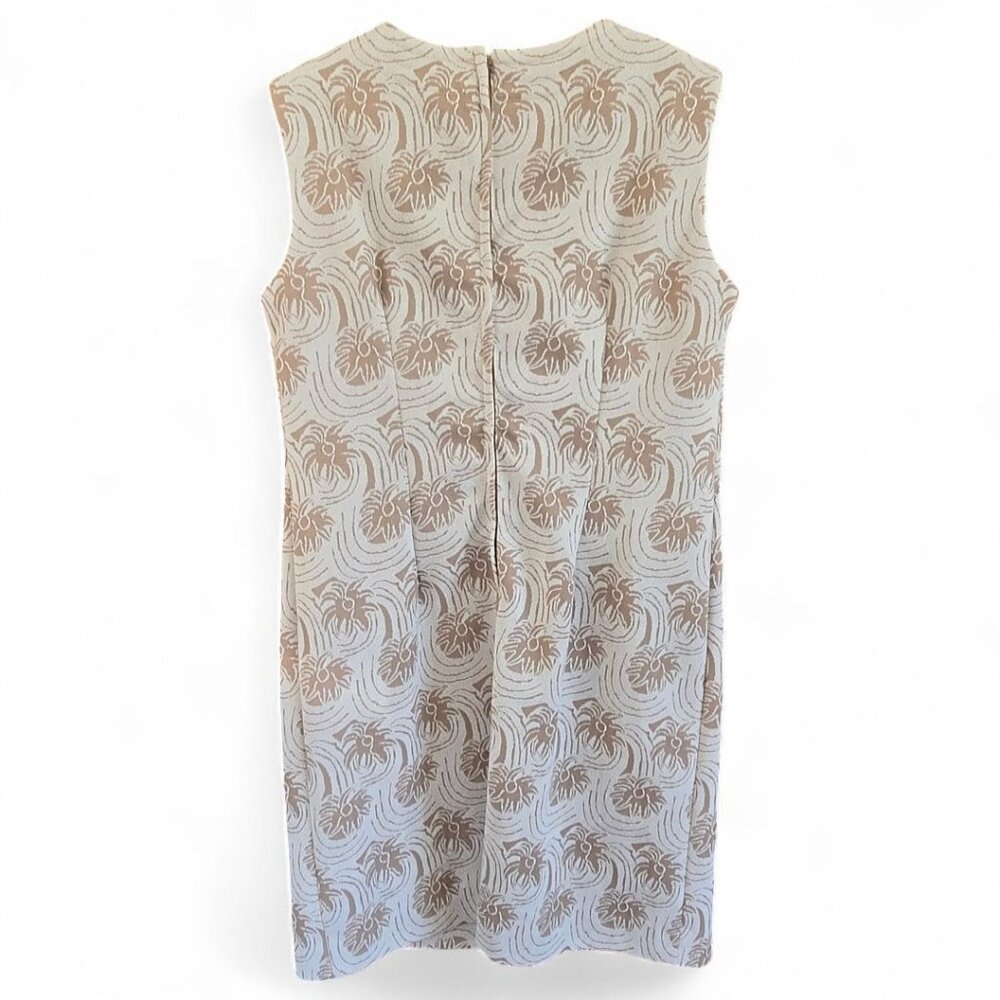 Sleeveless Vintage 1960s Floral Jacquard Shift Dress Beige White Size Medium - Picture 2 of 8
